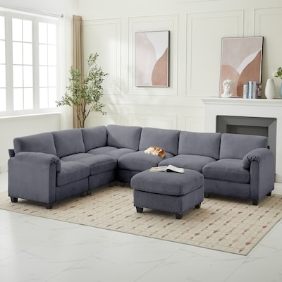 Sectional Sofa in Oatmeal Fabric with Chaise Lounge End, Transitional