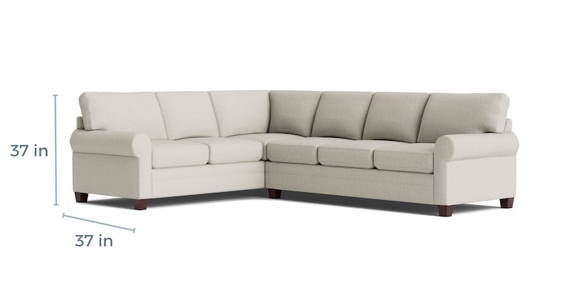 Sectional Sofa in Off-White Fabric, Classic Roll Arms
