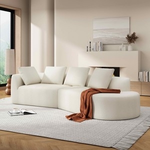Sectional Sofa in Pearl Upholstery, Curved Silhouette Minimalist Style
