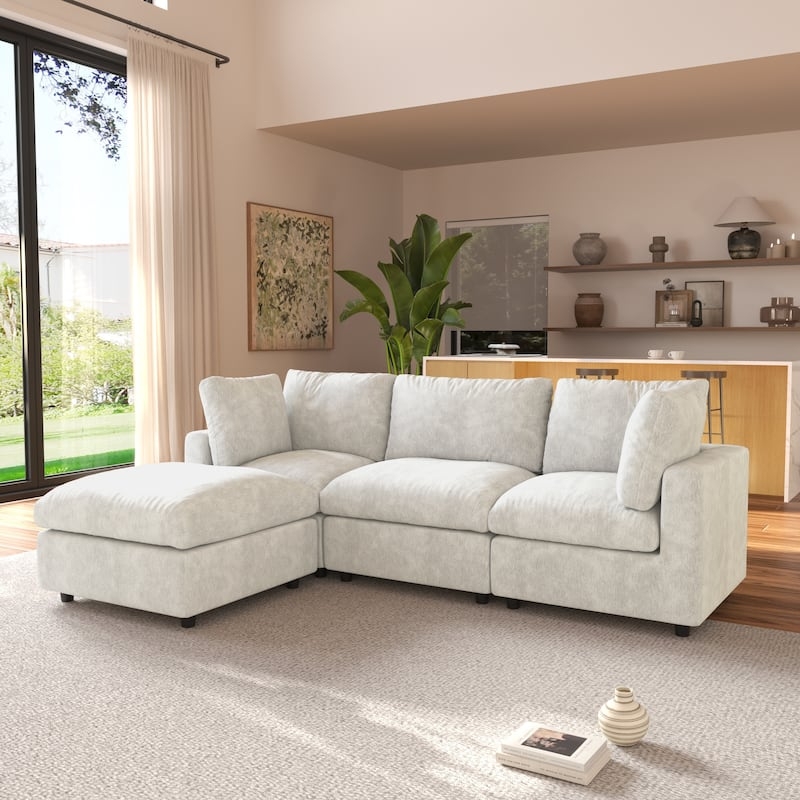 Sectional Sofa In White Cloud Style Modular Design With Deep Seats.