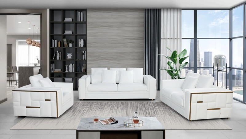 Sectional Sofa Integrated Led Lighting Adjustable Headrests Modern White