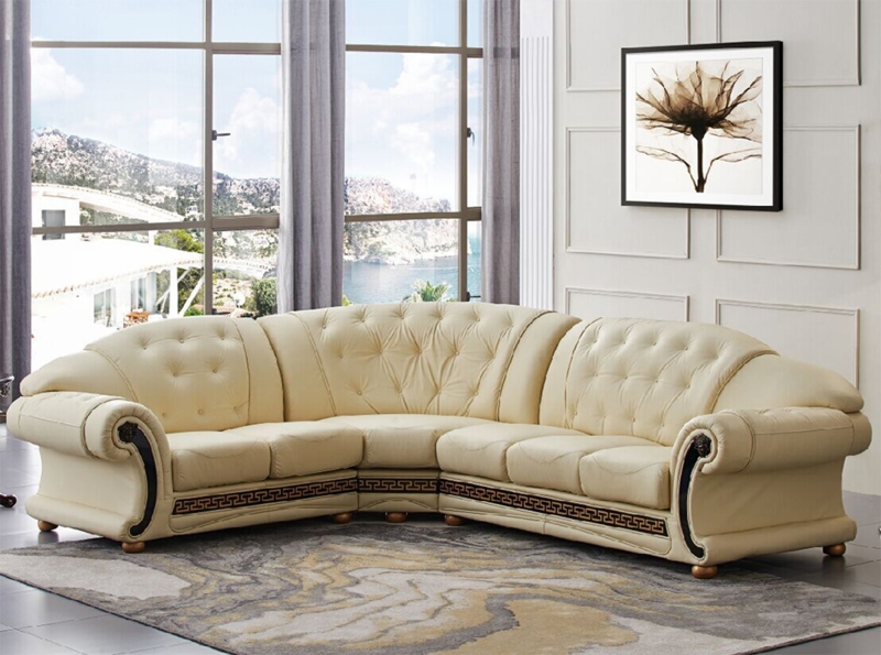 Sectional Sofa Ivory Gilded Carvings Diamond Tufting baroque style