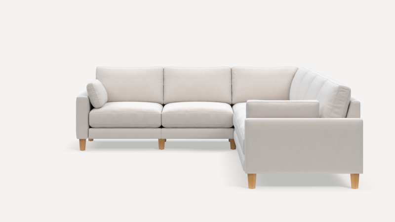 Sectional Sofa Ivory L-Shaped Low Profile with Light Wood Legs