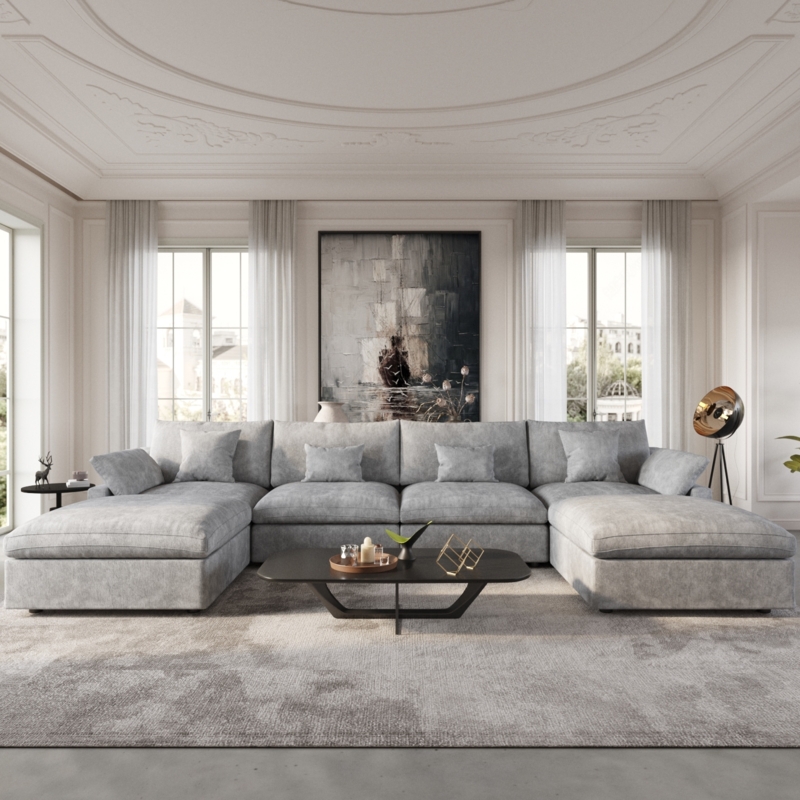 Sectional Sofa Khaki U-Shaped Modular Low Profile Design