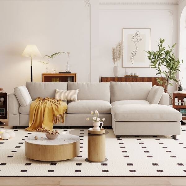 Sectional Sofa L-Shaped Adjustable Footrest Gray Transitional