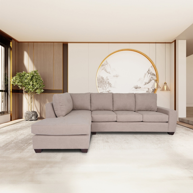 Sectional Sofa L Shaped Boucle Texture Low Profile Cream