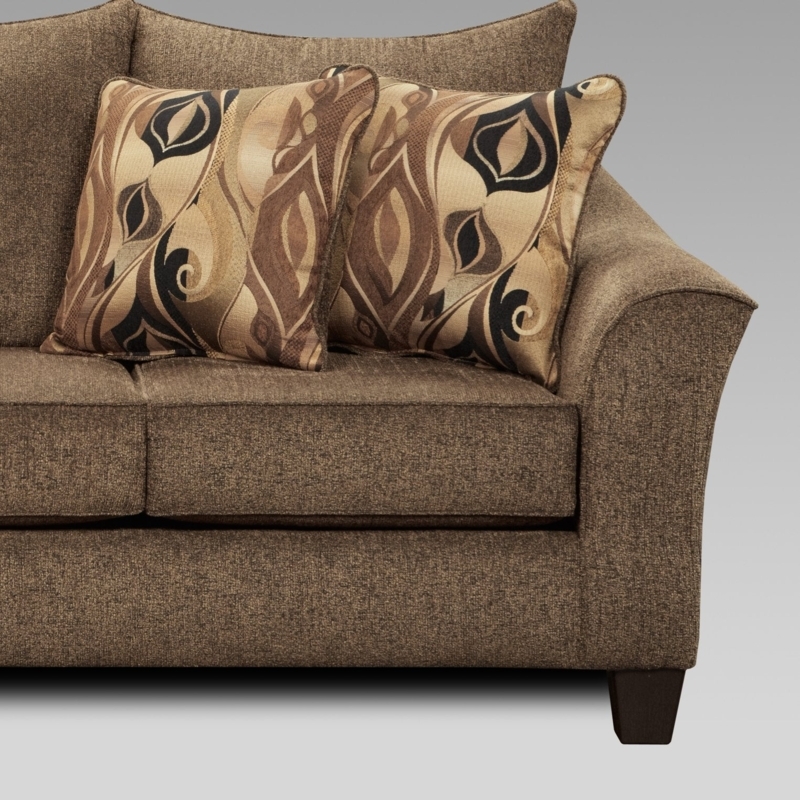 Sectional Sofa L Shaped Cafe Brown Fabric Pillow Back Block Feet
