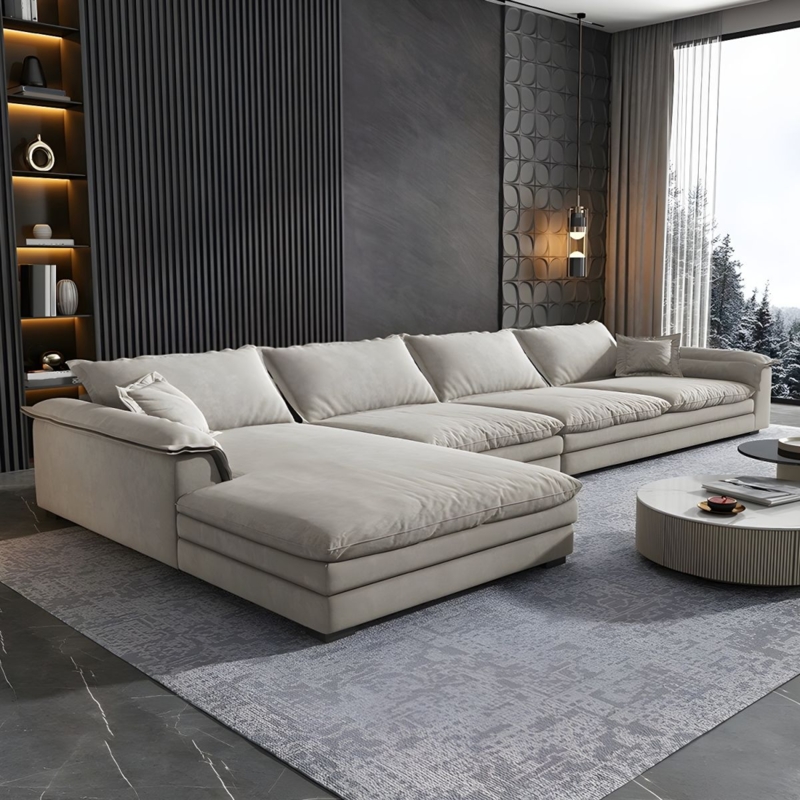 Sectional Sofa L-Shaped Charcoal Gray with Pillow Top Arms Seating