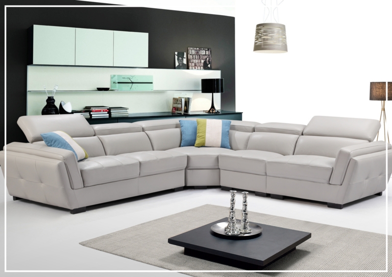 Sectional Sofa L-Shaped Charcoal Leather-Like Adjustable Headrests