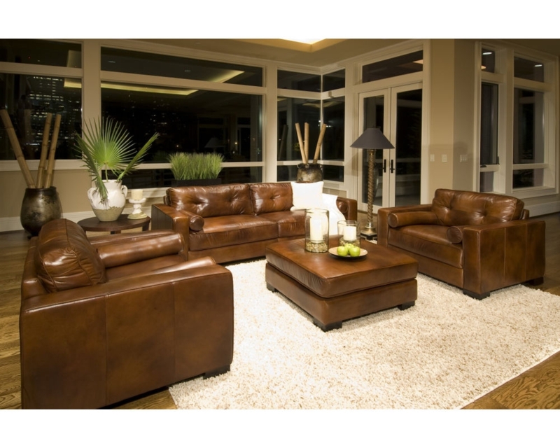 Sectional Sofa L-Shaped Design in Cognac Block Feet Contemporary Style