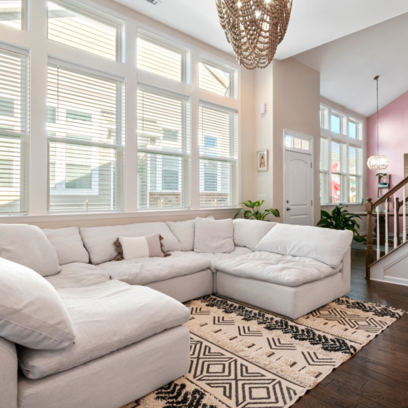 Sectional Sofa L-Shaped Layout Built-In Shelving Transitional Style