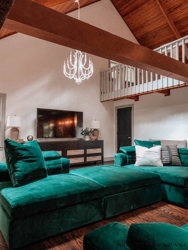 Sectional Sofa L-Shaped Loose Back Velvet Track Arms Maximalist