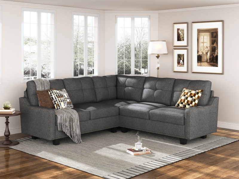 Sectional Sofa L Shaped Modular Design Tufted Back Matching Ottoman