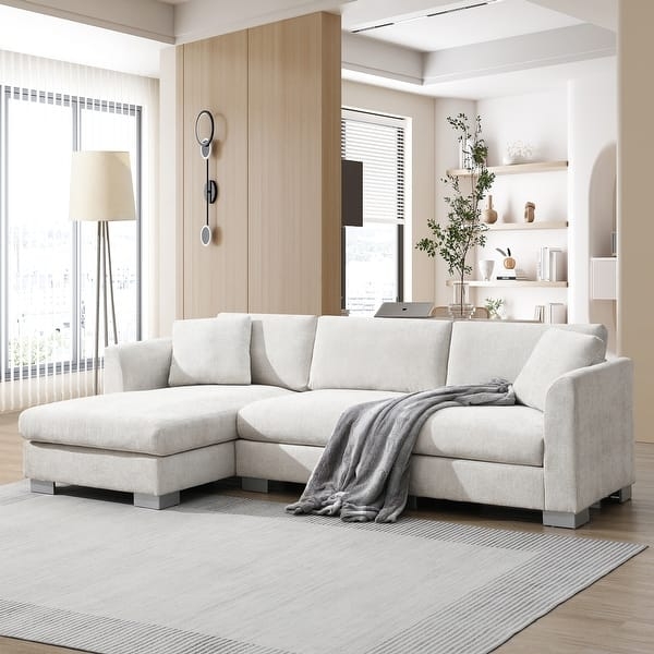 Sectional Sofa: L-Shaped Sofa with Oversized Chaise, Navy Chenille
