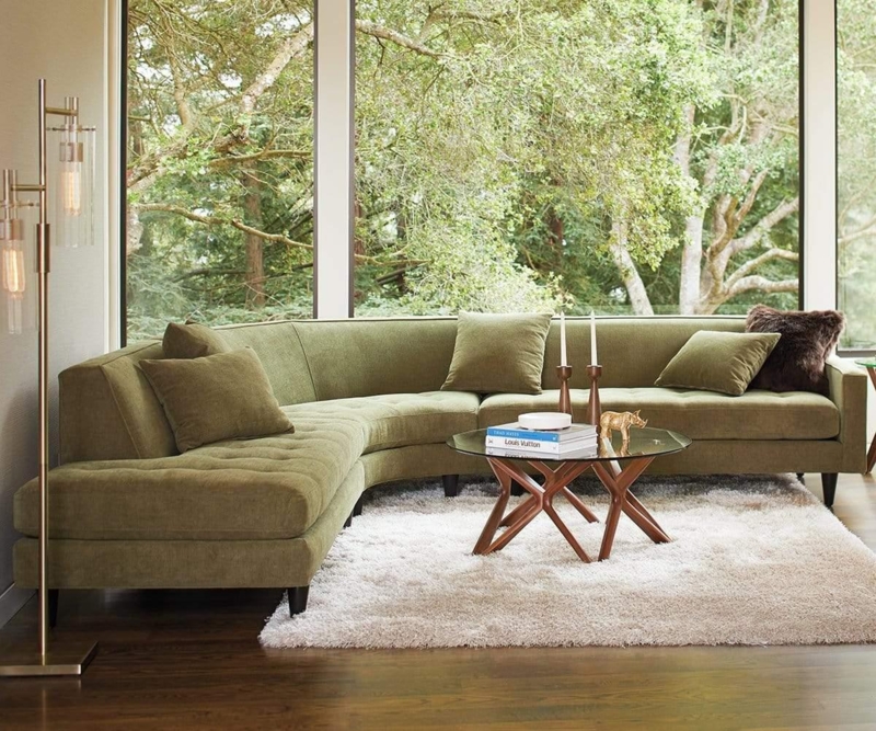 Sectional Sofa L-Shaped with Light Grey Woven Fabric and Tapered Legs