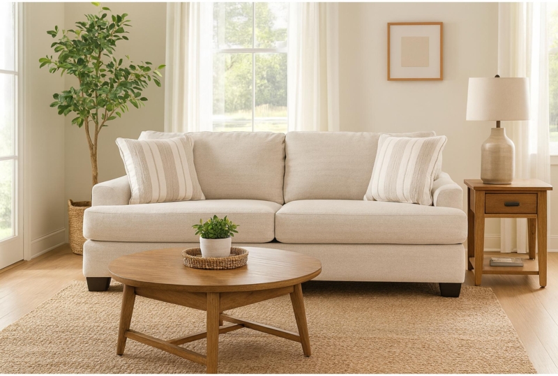 Sectional Sofa, L-Shaped with Wide Track Arms, Woven Fabric