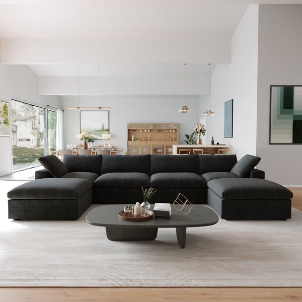 Sectional Sofa Large Khaki U-Shaped Modular Cloud Styling