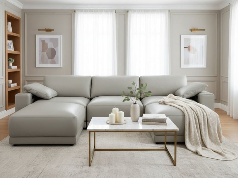 Sectional Sofa Leather Like Upholstery Charcoal Contemporary Lounge
