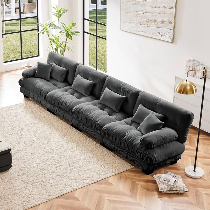 Sectional Sofa Light Gray Chenille Modular Deep Seat Cloud Couch