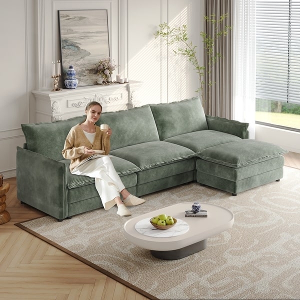 Sectional Sofa Light Gray Corduroy Cloud Style Deep Seat Modular