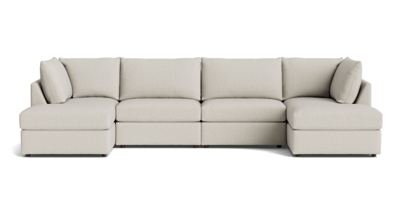 Sectional Sofa Light Gray Heathered Fabric Modular Double Chaise