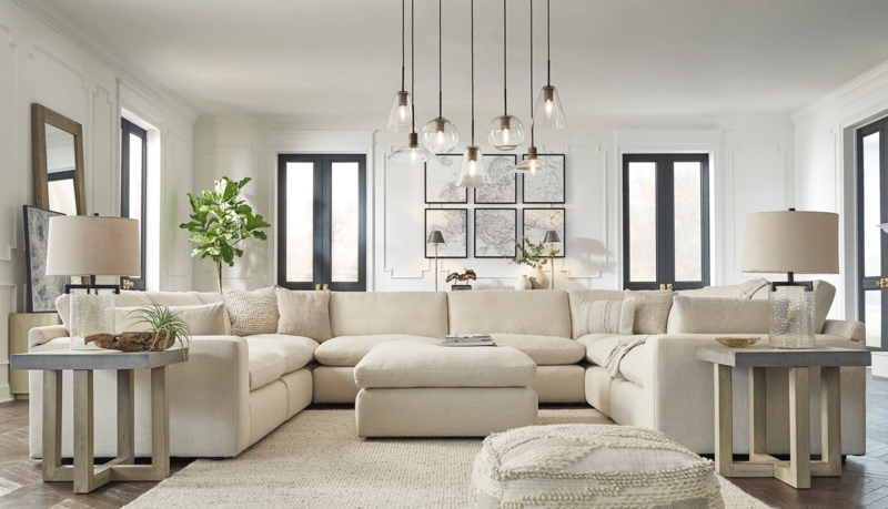 Sectional Sofa Light Gray Linen 8-Piece Symmetrical Layout