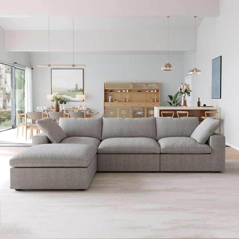 Sectional Sofa Light Gray Plush Cushions Low Profile Cloud Couch