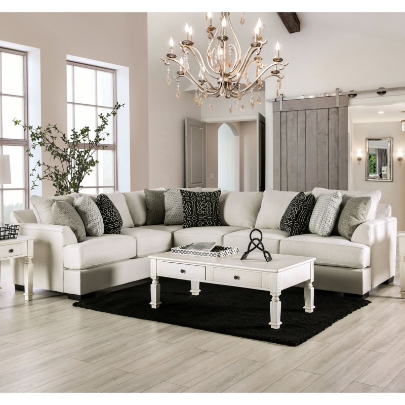 Sectional Sofa Light Gray Transitional Style Chaise End Textured Fabric
