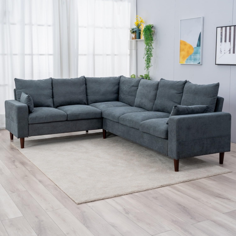 Sectional Sofa Light Gray Tufted Seat Linen Texture Modern Styling