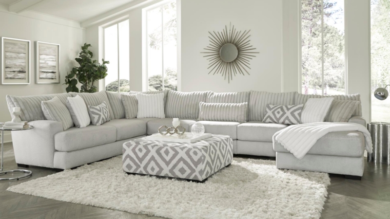Sectional Sofa Light Gray Tweed Texture Chaise Lounge