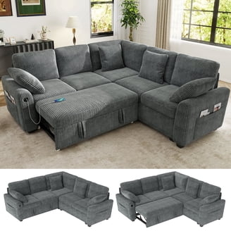 Sectional Sofa Linen Texture Tapered Legs Mid-Century Style