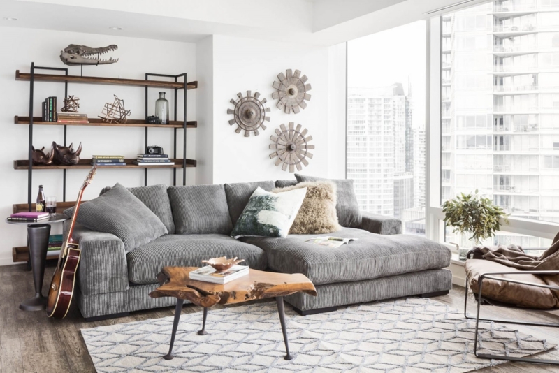 Sectional Sofa Loose Back Pillows Deep Seating Minimalist Modular Look