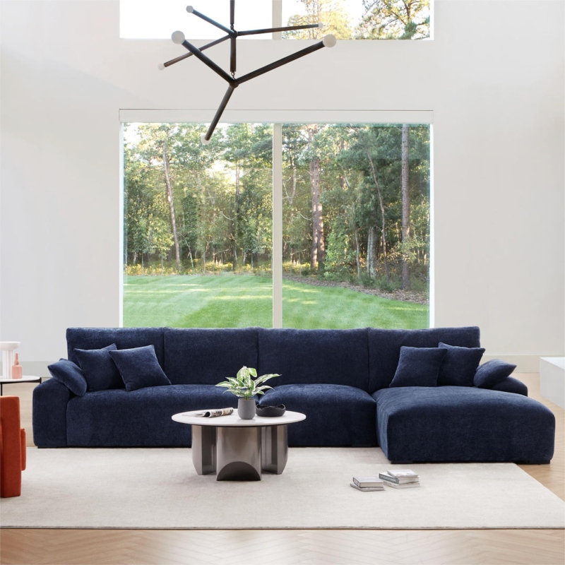 Sectional Sofa: Low Profile Block Design, Wide Arms, Modern