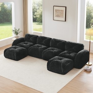 Sectional Sofa Low Profile Charcoal Tufted U-Shaped Modular Layout