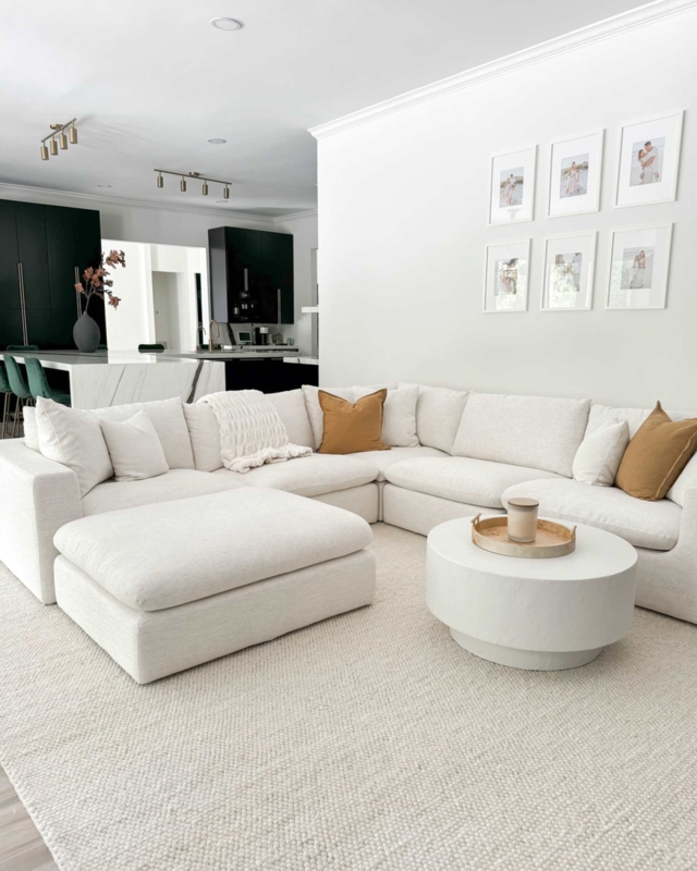 Sectional Sofa, Low Profile Modular Block Form, Cream Japandi Style