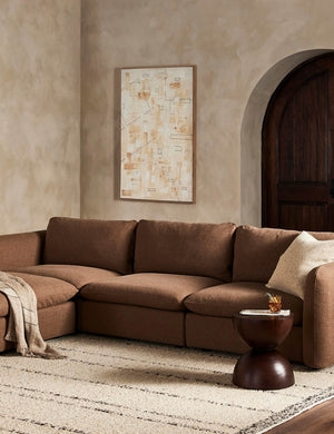 Sectional Sofa Low Profile Modular Cream Pit With Ottoman