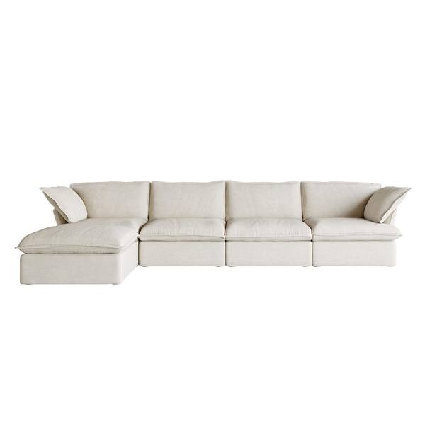 Sectional Sofa Low Profile Modular Design Beige Linen-Like Modern