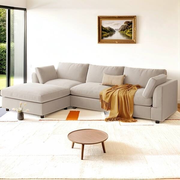 Sectional Sofa Low Profile Silhouette Beige Minimalist Layout
