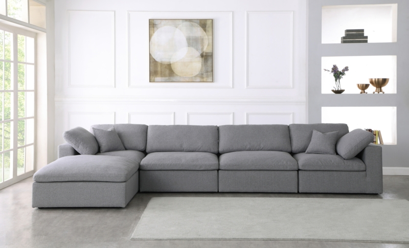 Sectional Sofa Low-Profile Silhouette with Textured Weave