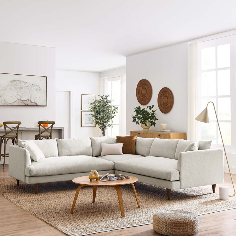 Sectional Sofa Low Profile with Rounded Edges and Boucle Texture
