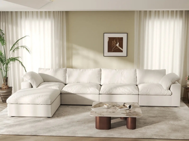 Sectional Sofa Low Slung Design Cloud Like Plushness Ottoman Included