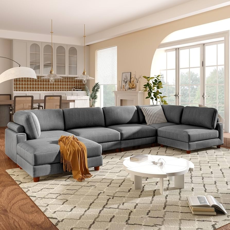 Sectional Sofa Minimalist Beige L-Shaped Deep Seating