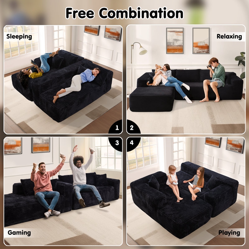 Sectional Sofa Minimalist Grey Modular Deep Seat Low Profile