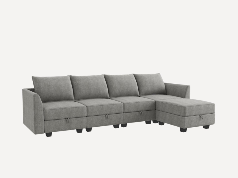 Sectional Sofa Minimalist Modular Design Blocky Silhouette Woven Texture