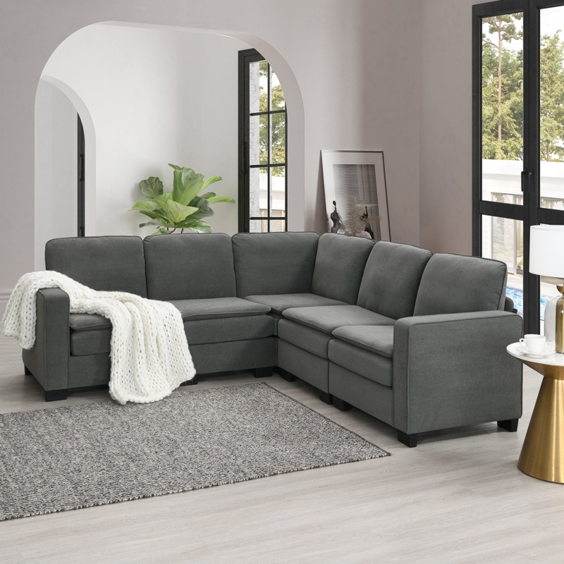 Sectional Sofa Minimalist White Low Profile Double Cushions