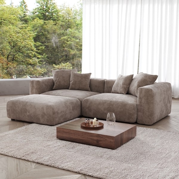 Sectional Sofa Modern Corduroy Forest Green Modular