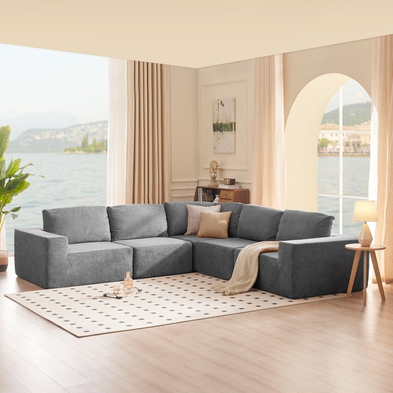 Sectional Sofa Modular 5-Piece Gray Low Profile Minimalist Styling