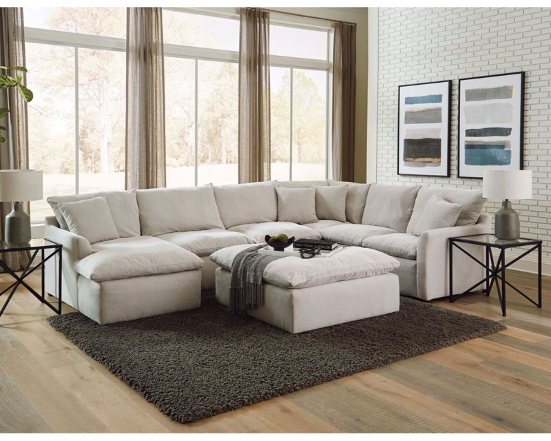 Sectional Sofa Modular Design Beige Minimalist Woven Fabric