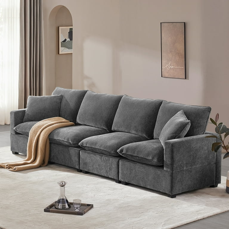Sectional Sofa Modular Design Gray Chenille Low Profile Deep Seating