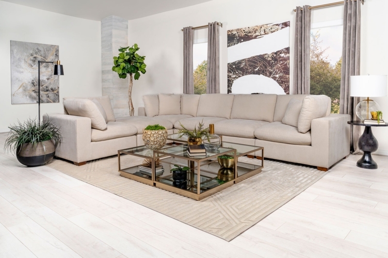 Sectional Sofa Modular Design with Deep Seating and Textured Weave